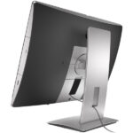 Silver stand supporting a slim desktop