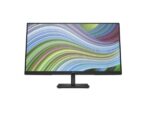 HP Monitor screen with colorful wave graphics