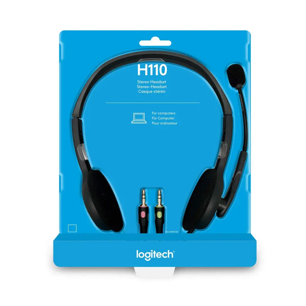 Logitech H110 Stereo Headset with mic box packaging